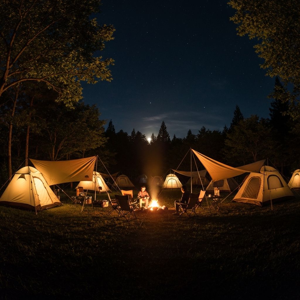 야간 캠핑장 전경